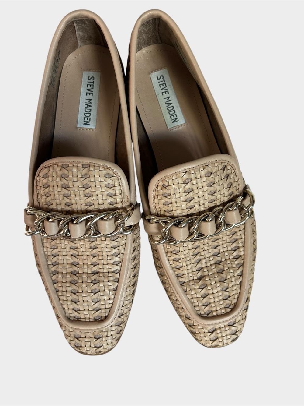Steve Madden Terrain Tan Woven Chain Link Loafer Dress Shoe Flats Women's Size 9